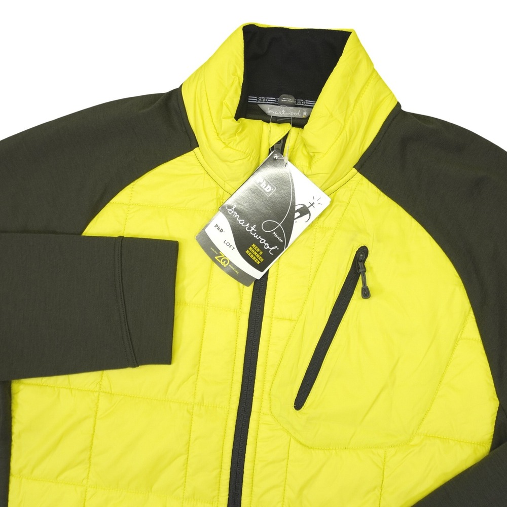 NEW Smartwool PhD SmartLoft Divide Jacket Mens L Yellow Quilted Merino Full Zip